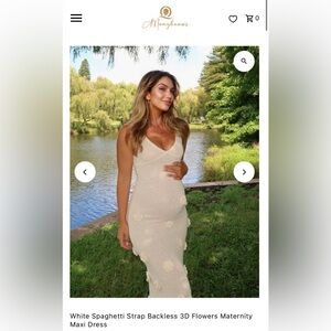 White Spaghetti Strap Backless 3D Flowers Maternity Maxi Dress from Momyknows